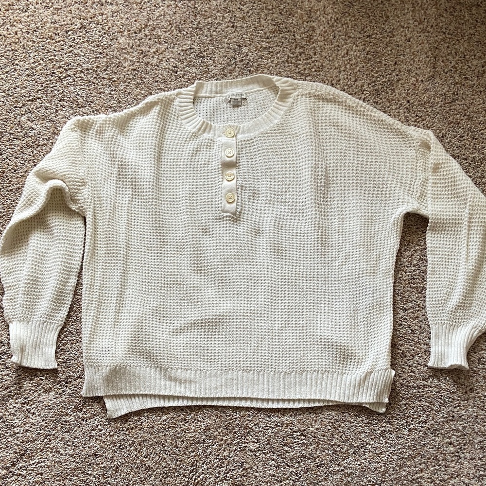 American Eagle Cream Knit Sweater with Button Detail